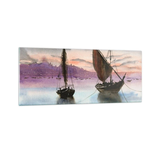 Tablou pe sticlă - O seară în port - 100x40 cm