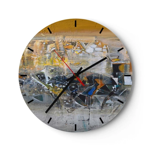 Ceas de perete - Ceas pe sticlă - Colaj abstract în nuanțe de galben și gri - 30x30cm - Totul va fi bine - Decorațiune modernă pentru perete pentru living, bucătărie și dormitor ARTTOR