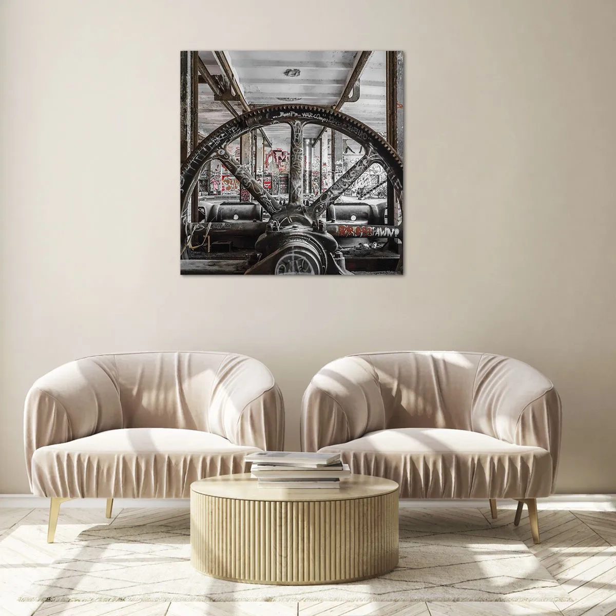 Tablou pe sticlă - Viața secretă a unei fabrici - 70x70 cm