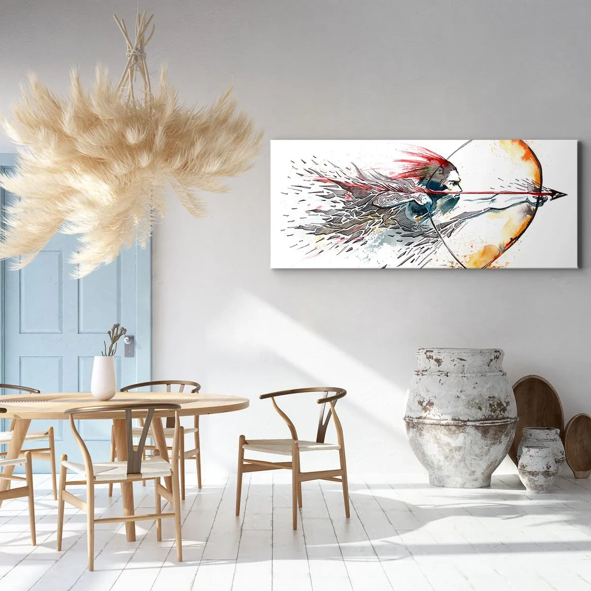 Tablou pe pânză - Războinic mitic cu un arc de foc - 160x50 cm