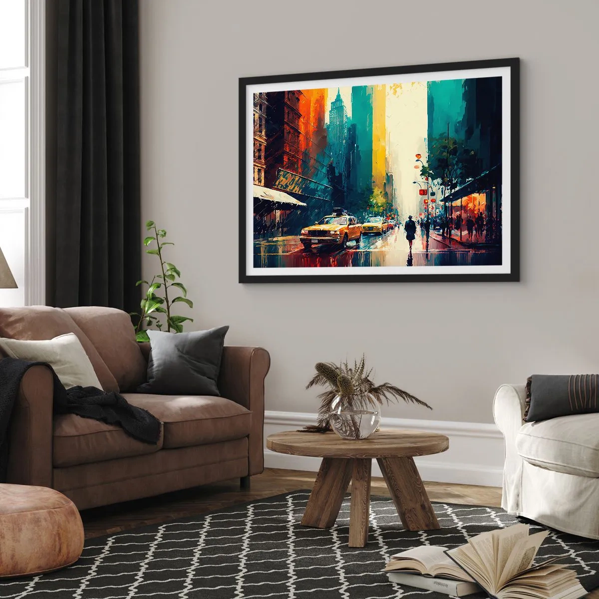 Poster în ramă neagră - New York - aici și ploaia este colorată - 70x50 cm