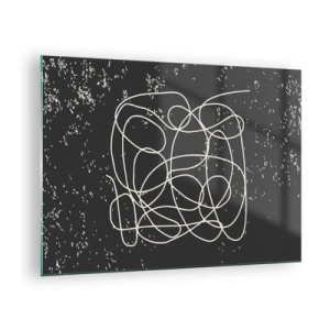 Tablou pe sticlă - Linie abstractă sub formă de încurcătură pe un fundal negru texturat - 70x50cm - Gânduri rătăcitoare - Decorațiune modernă pentru perete pentru living și dormitor ARTTOR