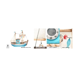 Mostră de Tapet Standard Eco - Ahoy aventura! - Navă, Pentru copii, Nautic - 100x30 cm