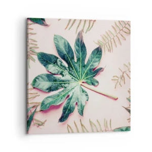 Tablou pe pânză - Studiu de verdeață pe un fundal roz - 70x70 cm