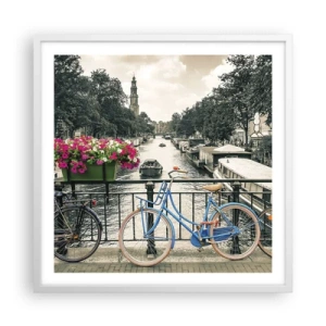 Poster în ramă albă - Culorile unui canal din Amsterdam - 60x60 cm