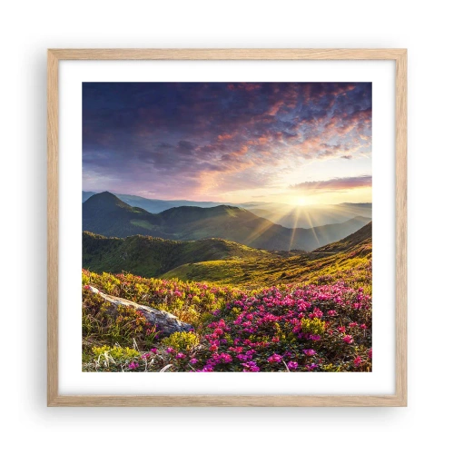 Poster în ramă de stejar deschis - Prospețimea unei dimineți de munte - 50x50 cm