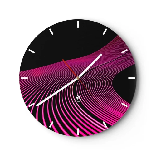 Ceas de perete - Ceas pe sticlă - Linii violet pe fundal negru într-o compoziție futuristă - 30x30cm - Bulevardul de lumină - Decorațiune modernă pentru perete pentru living, bucătărie și dormitor ARTTOR