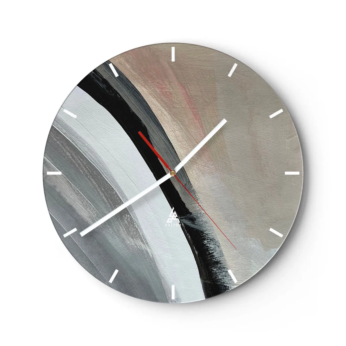 Ceas de perete - Ceas pe sticlă - Compoziție: arc de negru și gri - 40x40 cm