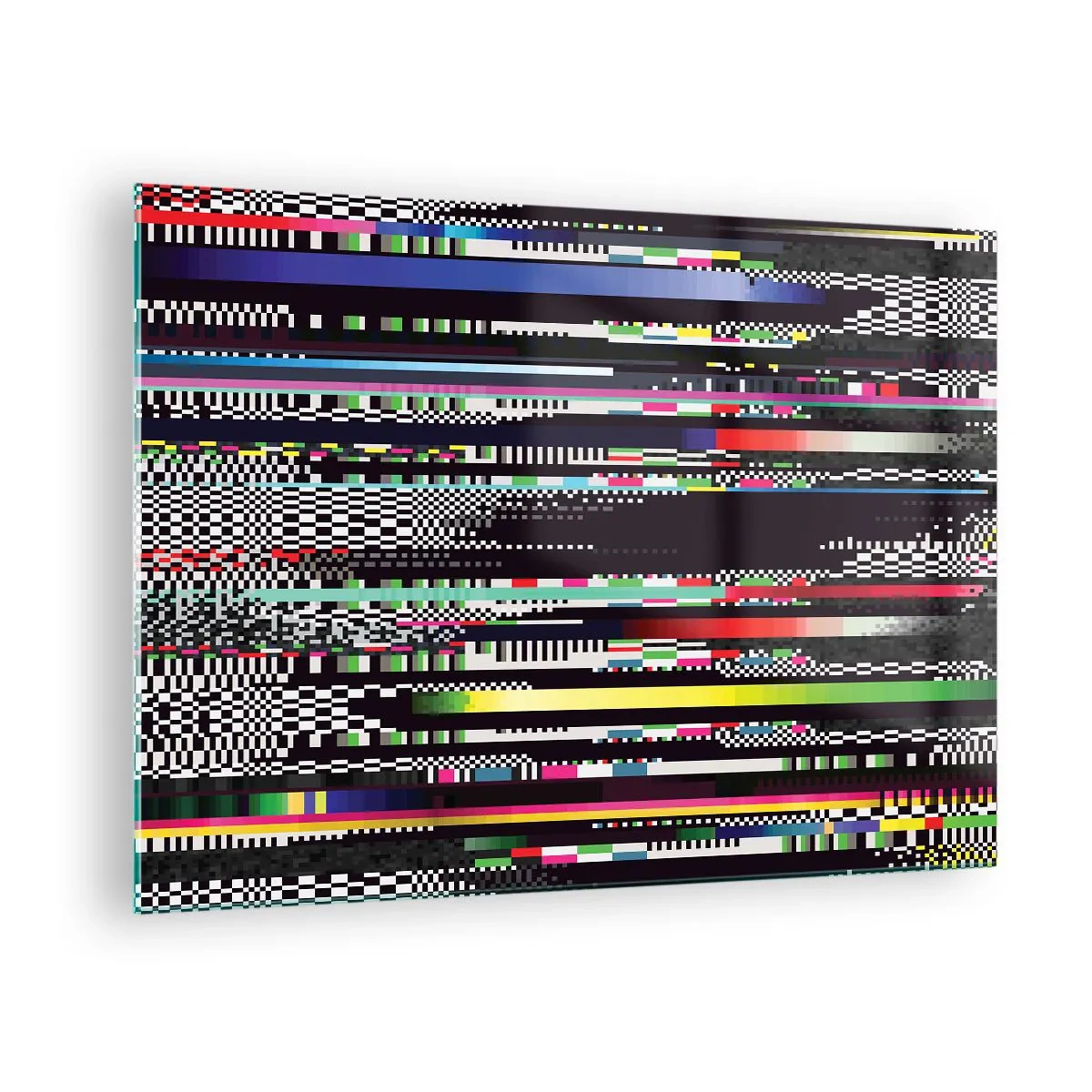 Tablou pe sticlă - Grafică glitch în stil digital abstract - 70x50cm - Imaginea controlată a realității - Decorațiune modernă pentru perete pentru living și dormitor ARTTOR