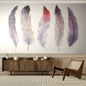Tapet Premium Canvas - Delicate ca o ceață multicoloră - Pene de pasăre, Boho, Grafică - 450x315 cm