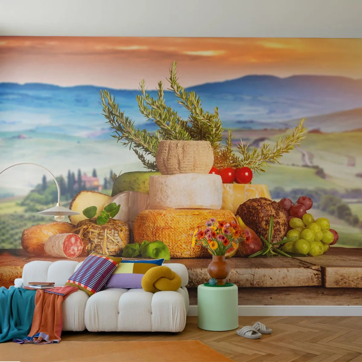 Tapet Premium Sand - Bucurie de viață în stil italian - Toscana, Peisaj, Brânzeturi delicioase - 100x70 cm