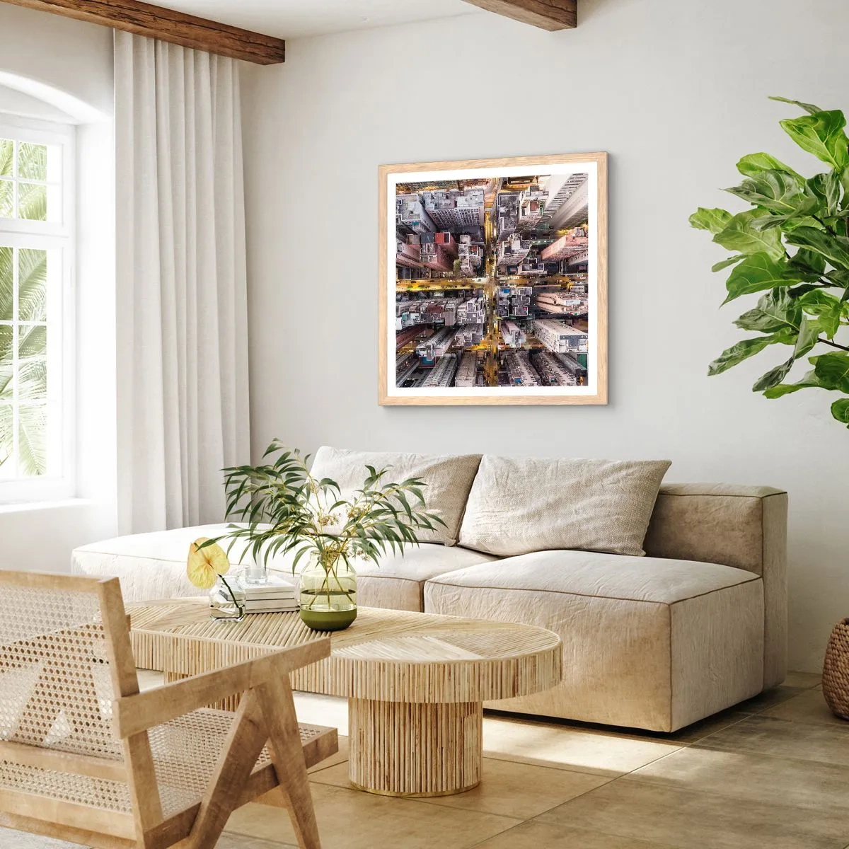 Poster în ramă de stejar deschis - Salutări din Hongkong - 60x60 cm