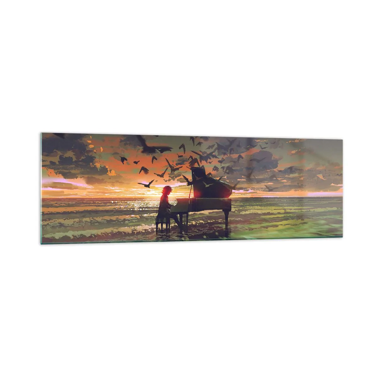 Tablou pe sticlă - Concert pentru pian și valuri - 160x50 cm