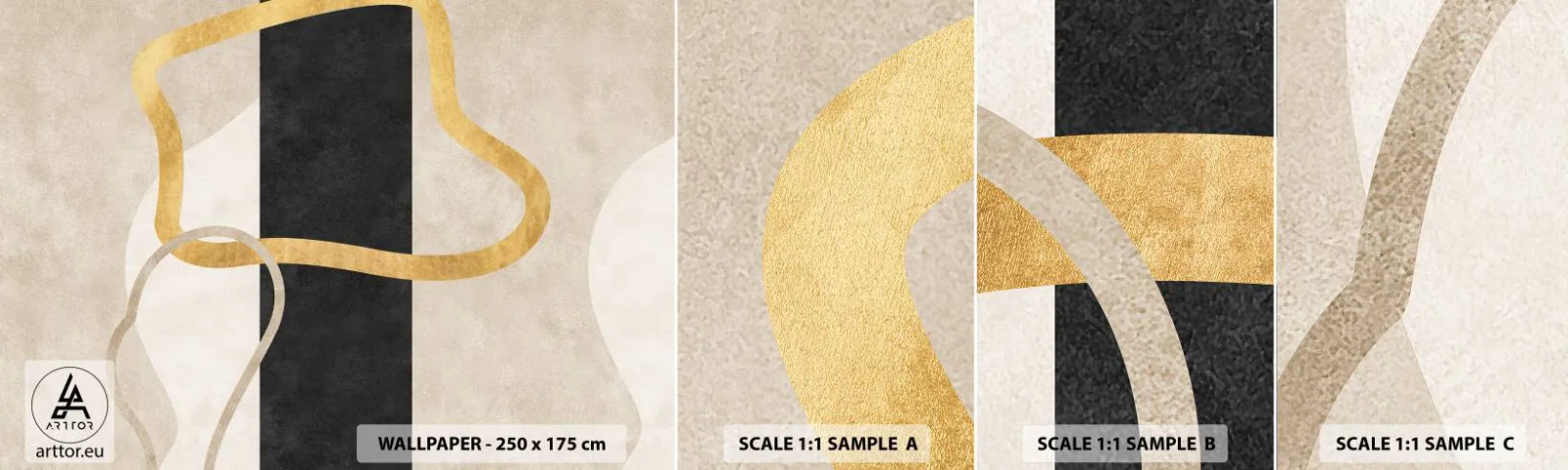 Mostră tapet autocolant Deluxe Sticker - Forme înbuclite - Art Deco, Minimalism, Abstracţionism - 100x30 cm