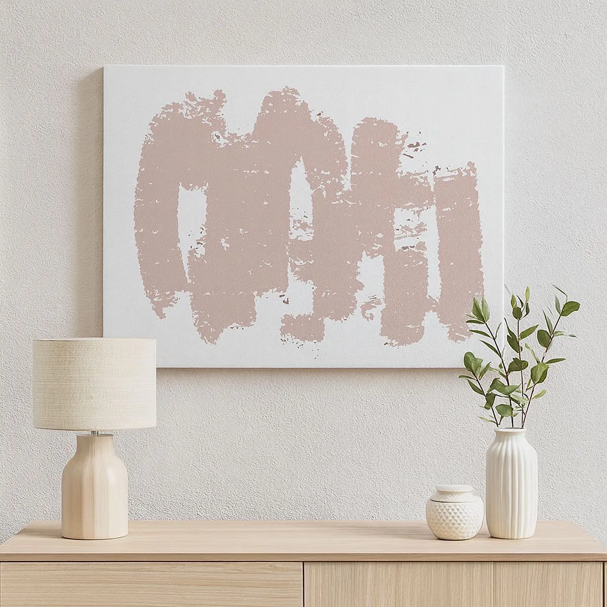 Tablou pe pânză Canvas - Forme roz pal pe un fundal deschis - 70x50cm - Abstracție în roz moale - Decorațiune modernă pentru perete pentru living și dormitor ARTTOR