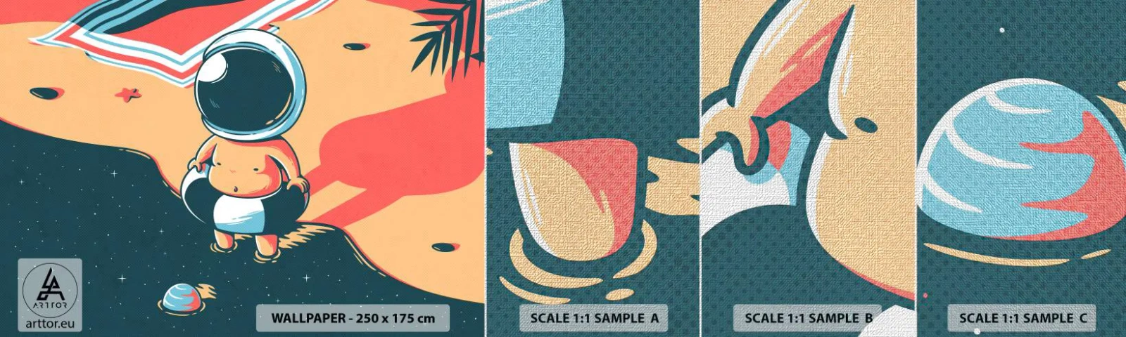 Mostră tapet Premium Canvas - Dintr-o perspectivă diferită - Abstracția, plajă, Astronaut - 100x30 cm