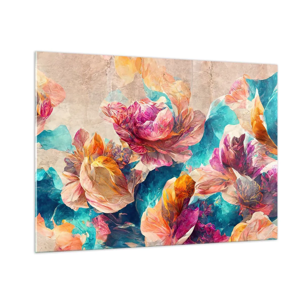 Tablou pe sticlă - Splendoarea colorată a buchetului de flori - 100x70 cm