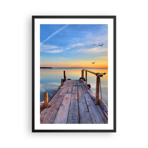 Poster în ramă neagră - Un dig la apus peste un lac liniștit - 50x70cm - Mergând înainte spre soare - Decorațiune modernă pentru perete pentru living și dormitor ARTTOR