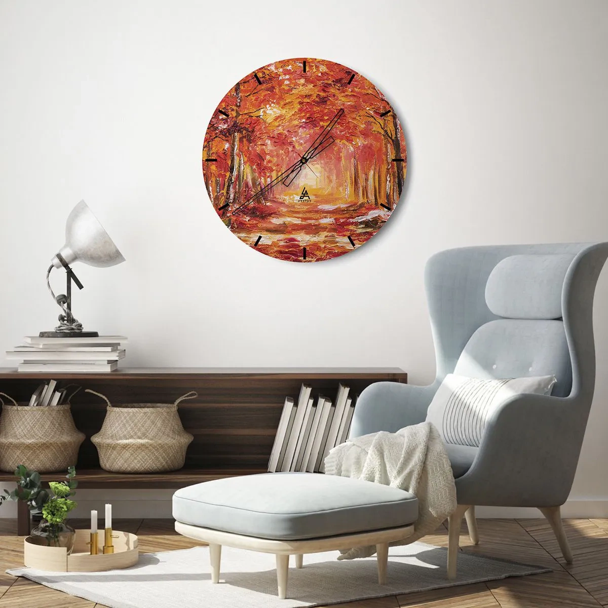Ceas de perete - Ceas pe sticlă - Pădurea de cupru - 40x40 cm