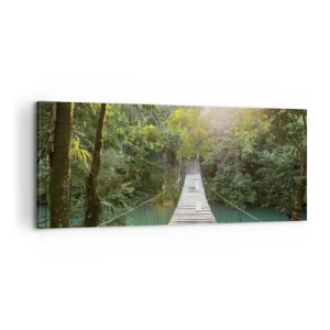 Tablou pe pânză - Peste apa de azur spre pădurea de azur - 100x40 cm