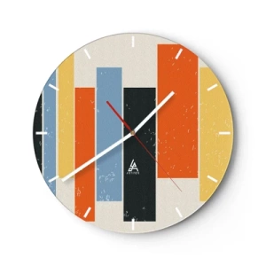 Ceas de perete - Ceas pe sticlă - Dungi retro verticale în culori calde - 30x30cm - Înregistrare muzicală - Decorațiune modernă pentru perete pentru living, bucătărie și dormitor ARTTOR