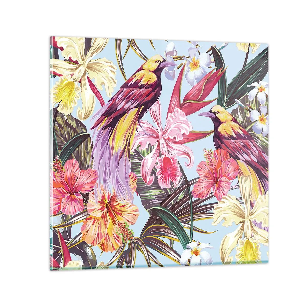 Tablou pe sticlă - Petale și pene - 60x60 cm