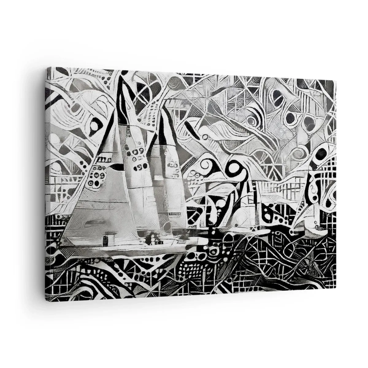 Tablou pe pânză Canvas - Pânze abstracte într-o compoziție monocromatică - 70x50cm - Între valuri - Decorațiune modernă pentru perete pentru living și dormitor ARTTOR