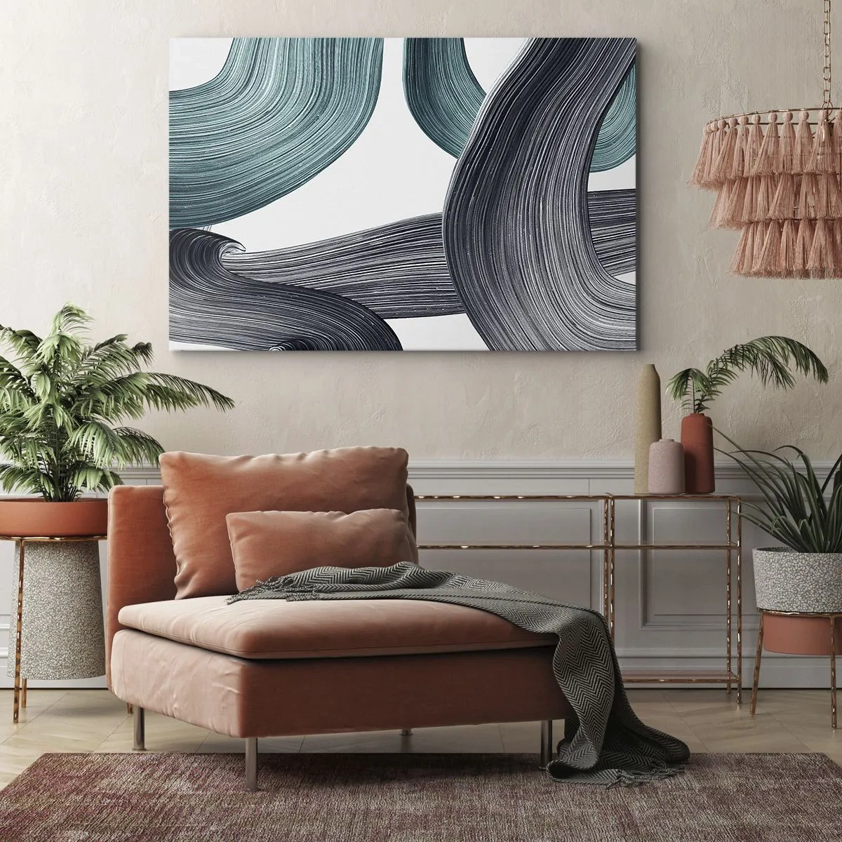 Tablou pe pânză - Trasee de smarald și negru - 70x50 cm