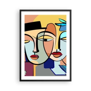 Poster în ramă neagră - Compoziție abstractă colorată de fețe în stil cubist - 50x70cm - Întâlnire cu Picasso - Decorațiune modernă pentru perete pentru living și dormitor ARTTOR