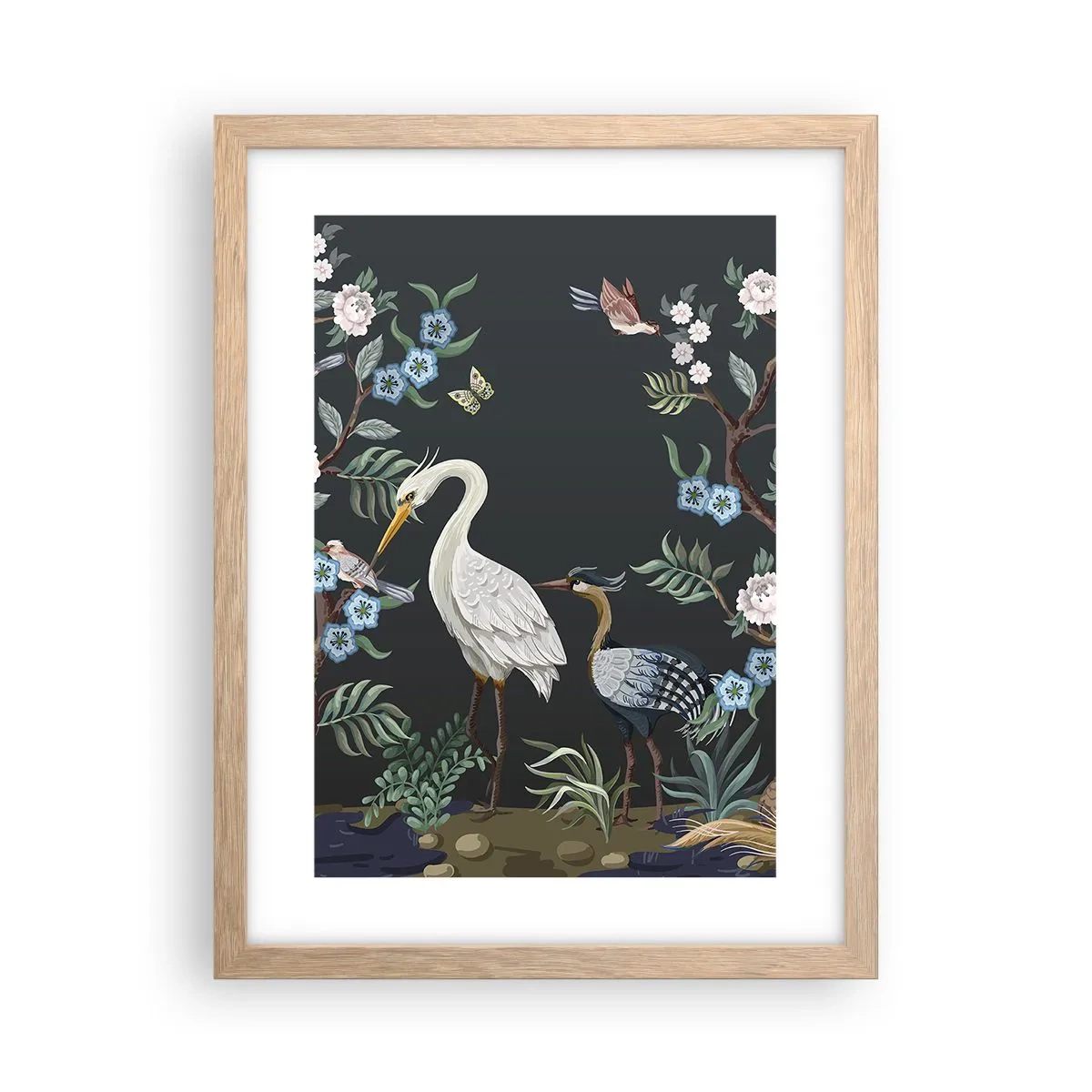 Poster în ramă de stejar deschis - Parada păsărilor - 30x40 cm