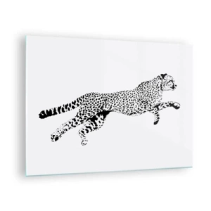 Tablou pe sticlă - Ilustrație a unui ghepard săritor - 70x50cm - Cel mai rapid de pe Pământ - Decorațiune modernă pentru perete pentru living și dormitor ARTTOR