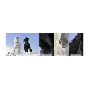 Mostră de Tapet Standard Eco - Galop de alb și negru - Animale, Cal, Iarnă - 100x30 cm