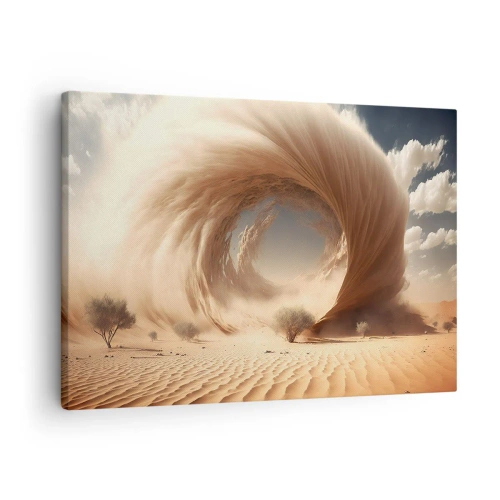 Tablou pe pânză Canvas - Vârtej dinamic de nisip într-un deșert cu copaci - 70x50cm - Portal deschis - Decorațiune modernă pentru perete pentru living și dormitor ARTTOR