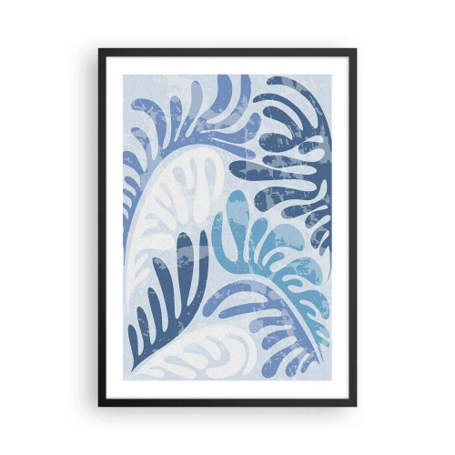 Poster în ramă neagră - Compoziție abstractă de frunze în nuanțe de albastru - 50x70cm - Ferigi albastre - Decorațiune modernă pentru perete pentru living și dormitor ARTTOR