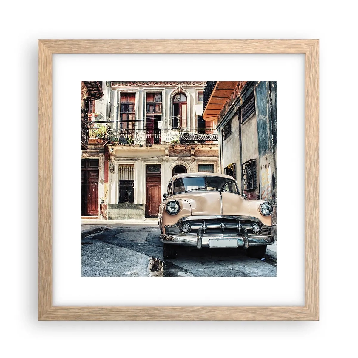 Poster în ramă de stejar deschis - O siestă în Havana - 30x30 cm