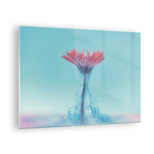 Tablou pe sticlă - O floare fantezistă cufundată într-o ceață albastră și roz - 70x50cm - Într-o unduire revigorantă - Decorațiune modernă pentru perete pentru living și dormitor ARTTOR