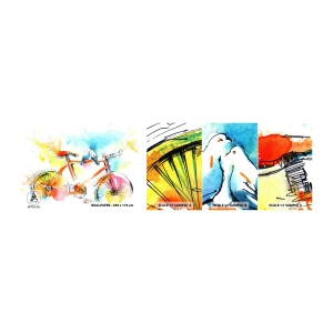 Mostră tapet autocolant Deluxe Sticker - Doi pe o bicicletă - Abstracția, Bicicleta, Păsări - 100x30 cm