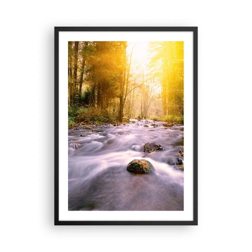 Poster în ramă neagră - Un pârâu în pădure, în lumina soarelui - 50x70cm - Malachit în rame de argint și aur - Decorațiune modernă pentru perete pentru living și dormitor ARTTOR