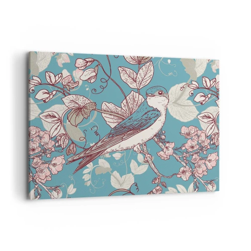 Tablou pe pânză - Ciripit în florile albe - 100x70 cm