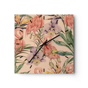 Ceas de perete - Ceas pe sticlă - Balet floral roz - 40x40 cm
