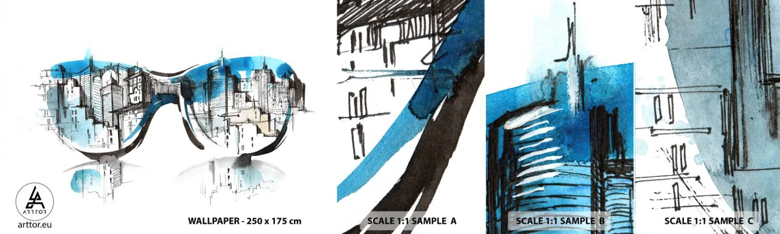 Mostră de Tapet Standard Eco - Eleganța unui mare oraș - Abstracția, Ochelari, Arhitectură - 100x30 cm