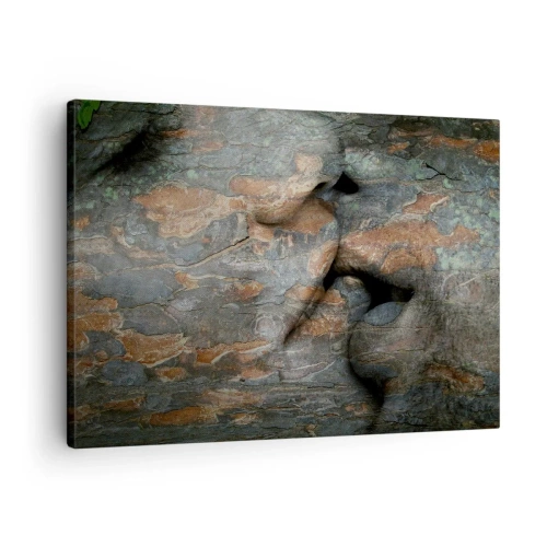 Tablou pe pânză Canvas - Un motiv artistic al unei fețe sculptate în piatră cu un efect de textură naturală. - 70x50cm - Împreună pentru totdeauna - Decorațiune modernă pentru perete pentru living și dormitor ARTTOR