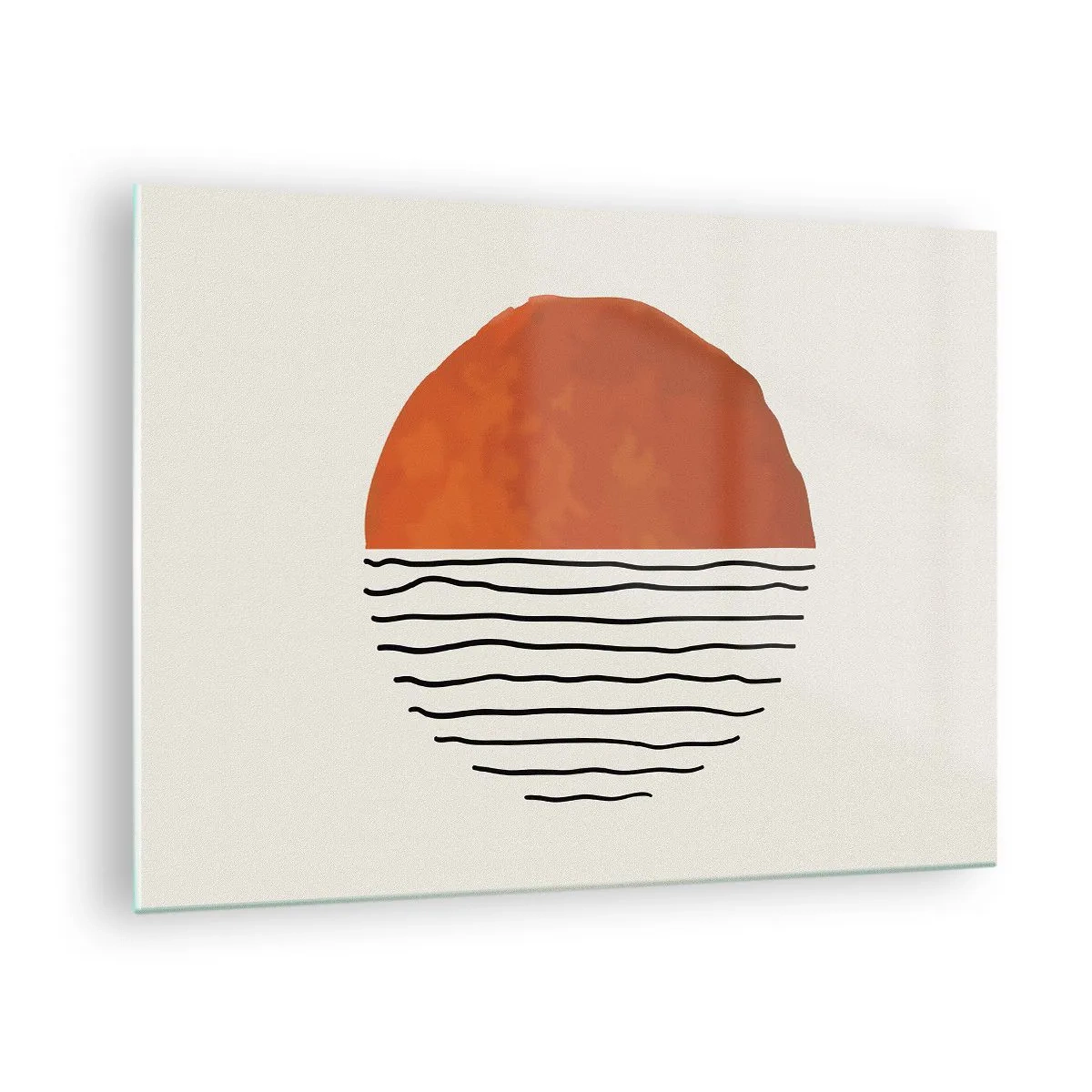 Tablou pe sticlă - Soare minimalist peste linia valurilor - 70x50cm - În stil japonez - Decorațiune modernă pentru perete pentru living și dormitor ARTTOR