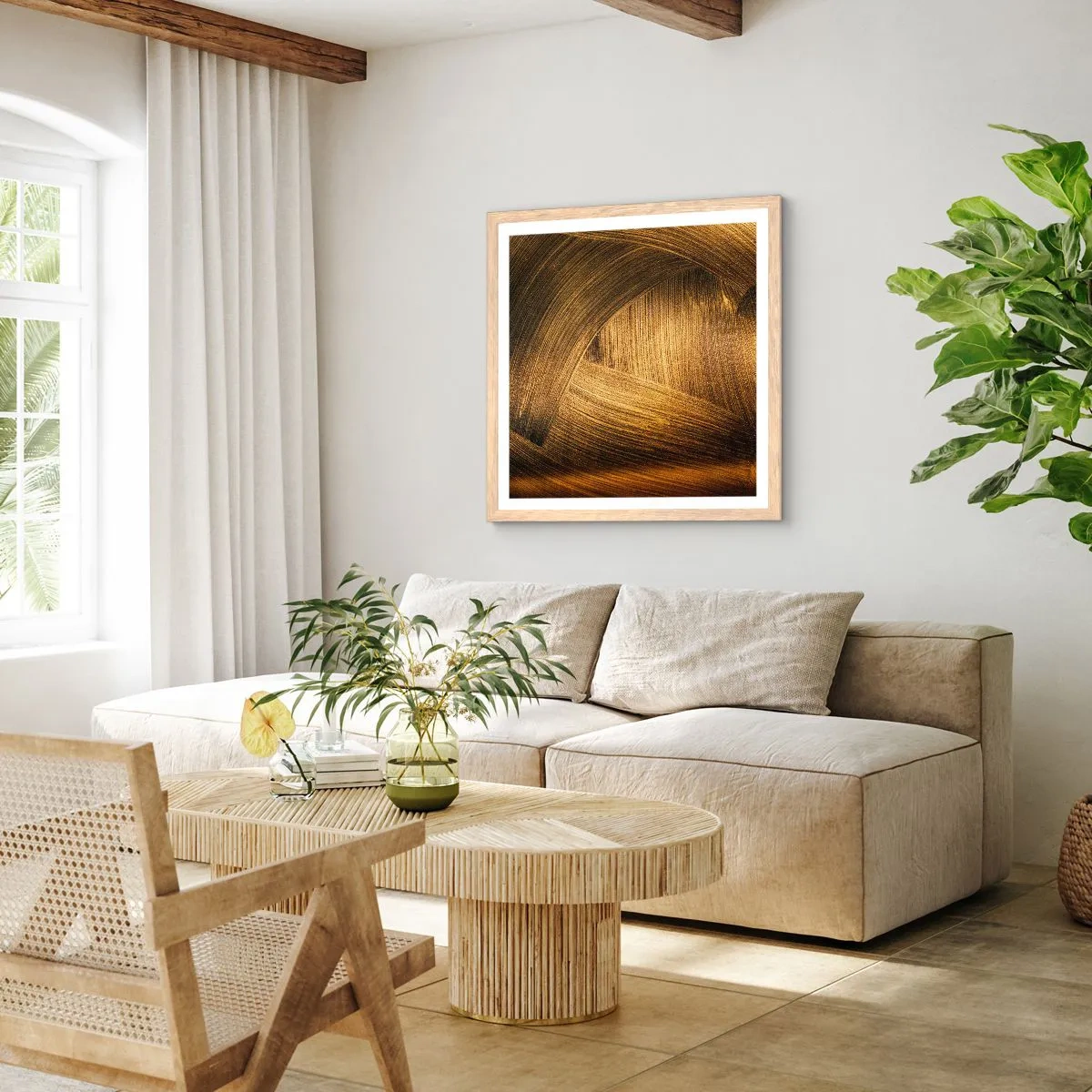 Poster în ramă de stejar deschis - Într-un labirint de aur - 30x30 cm