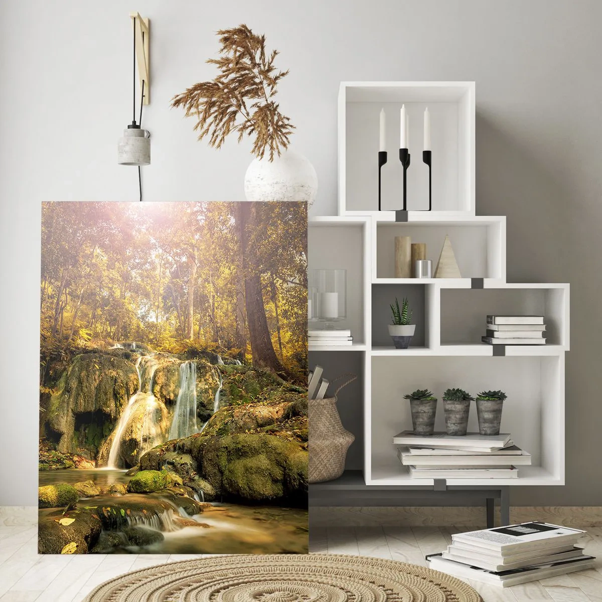 Tablou pe sticlă - Cascada de pădure în verde - 50x70 cm