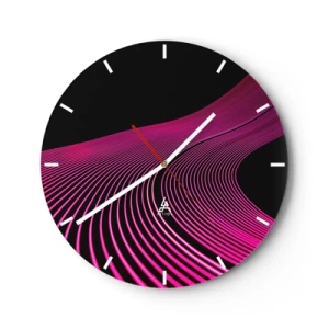 Ceas de perete - Ceas pe sticlă - Linii violet pe fundal negru într-o compoziție futuristă - 30x30cm - Bulevardul de lumină - Decorațiune modernă pentru perete pentru living, bucătărie și dormitor ARTTOR
