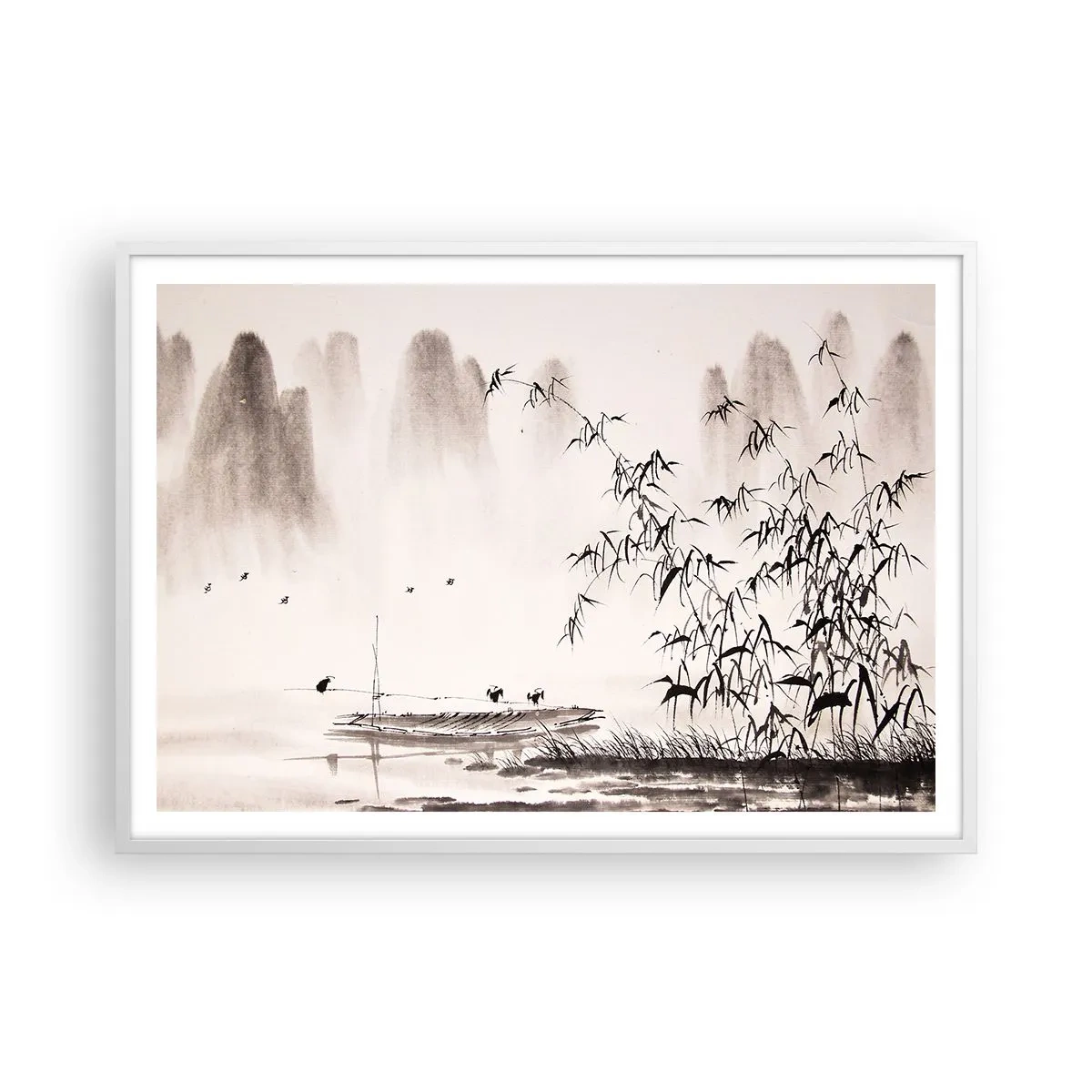 Poster în ramă albă - Liniștea câmpurilor de orez - 100x70 cm