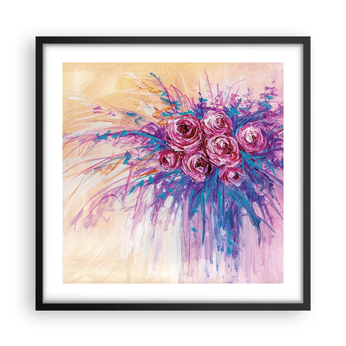 Poster în ramă neagră - Fântână de trandafiri - 50x50 cm