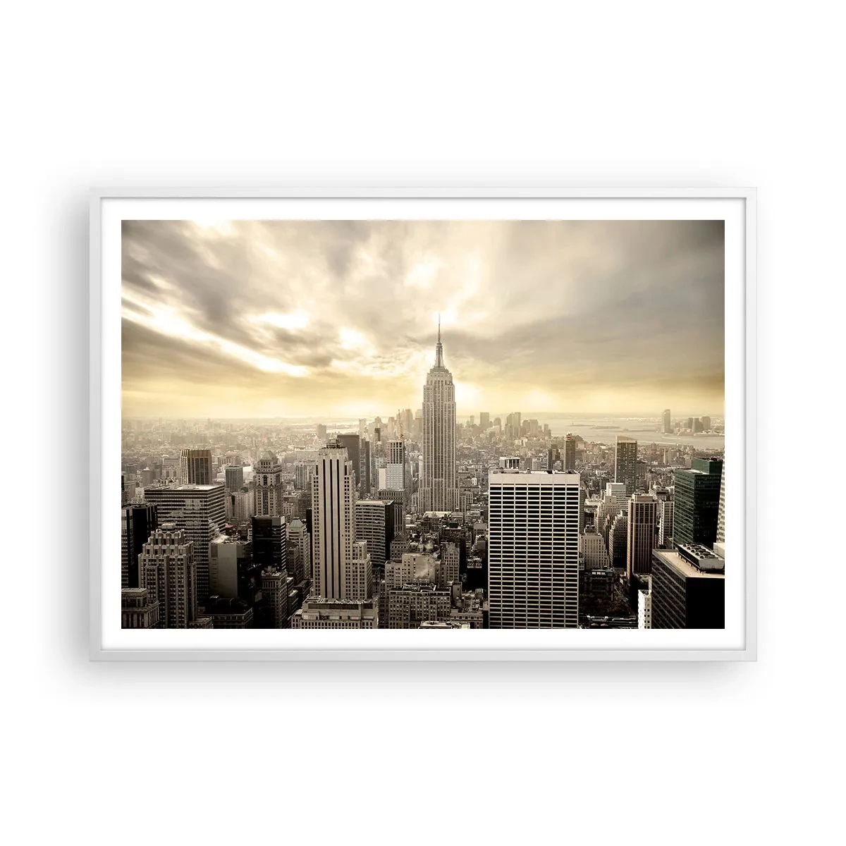 Poster în ramă albă - New York țesut din gri - 100x70 cm