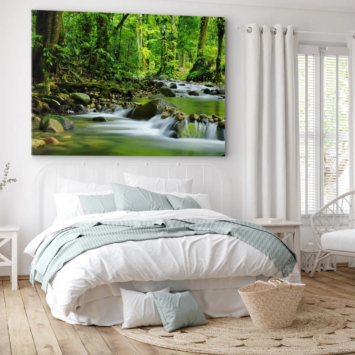 Tablou pe pânză Canvas - Un pârâu într-o pădure tropicală luxuriantă - 70x50cm - Să înotăm într-o mare de verde - Decorațiune modernă pentru perete pentru living și dormitor ARTTOR